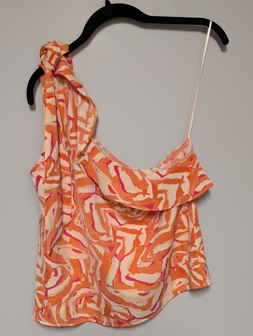 Nine West Orange & Pink Tie-Shoulder Ruffle Tank